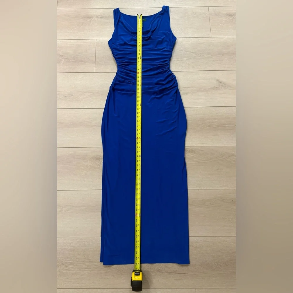 Ralph Lauren Royal Blue Ruched Sleeveless Long Gown Size 10 - Picture 5 of 7